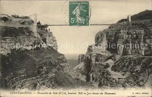 Constantine Passerelle de Sidi M Cid au dessus des Gorges du Rhummel Stempel auf AK Kat. Algerien