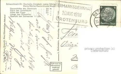 dg22332 Teutoburgerwald Hermanns und Bismarck Denkmal Kategorie. Detmold Alte Ansichtskarten