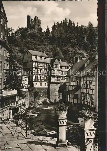 Monschau Montjoie Rurpartie Fachwerkhaeuser Ruine Haller Kat. Monschau