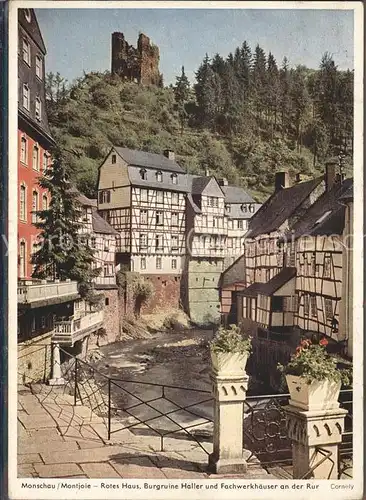 Monschau Montjoie Rurpartie Rotes Haus Fachwerkhaeuser Ruine Haller Kat. Monschau