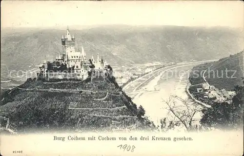 Cochem Mosel Burg Mosel von drei Kreuzen gesehen Kat. Cochem