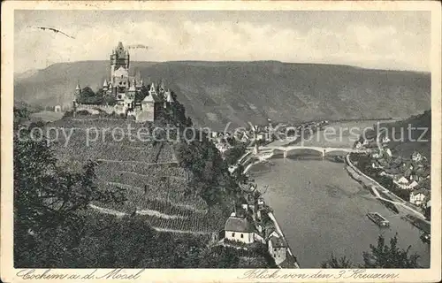 Cochem Mosel Moselpanorama mit Burg Blick von 3 Kreuzen Kat. Cochem