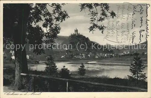 Cochem Mosel Moselpanorama mit Burg von den drei Kreuzen gesehen Kat. Cochem