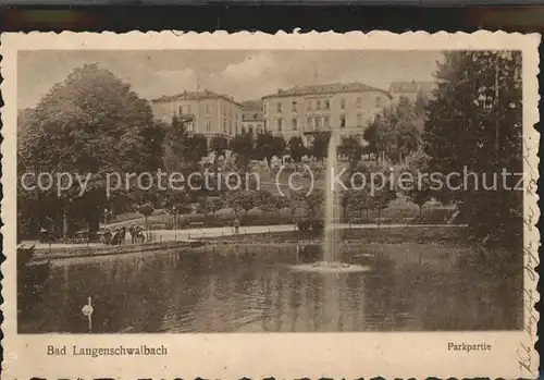 Langenschwalbach Partie im Park Schwanenteich Fontaene Kat. Bad Schwalbach