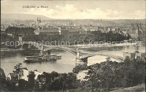 Coblenz Koblenz Eisenbahnbruecke Dampfer Blick ueber die Stadt Kat. Koblenz Rhein