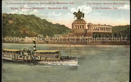 Coblenz Koblenz Deutsches Eck Kaiser Wilhelm Denkmal Dampfer Kat. Koblenz Rhein