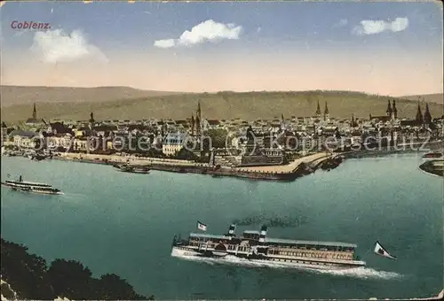 Coblenz Koblenz Deutsches Eck Kaiser Wilhelm Denkmal Moselmuendung Dampfer Kat. Koblenz Rhein