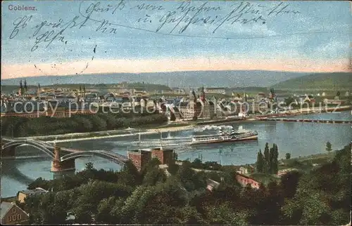 Coblenz Koblenz Panorama Rheinbruecke Schiffsbruecke Dampfer Kat. Koblenz Rhein