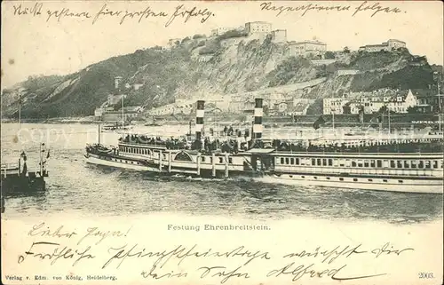 Coblenz Koblenz Festung Ehrenbreitstein Schiffsbruecke Dampfer Kat. Koblenz Rhein