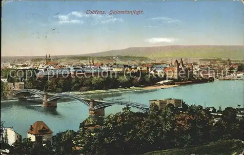 Coblenz Koblenz Gesamtansicht mit Eisenbahnbruecke Kat. Koblenz Rhein