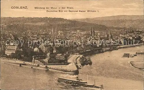 Coblenz Koblenz Deutsches Eck Kaiser Wilhelm Denkmal Moselmuendung Dampfer Kat. Koblenz Rhein