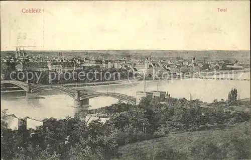 Coblenz Koblenz Gesamtansicht mit Eisenbahnbruecke Kat. Koblenz Rhein