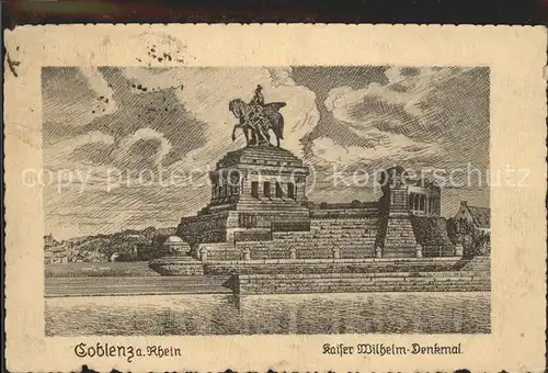 Coblenz Koblenz Deutsches Eck Kaiser Wilhelm Denkmal Zeichnung Kat. Koblenz Rhein