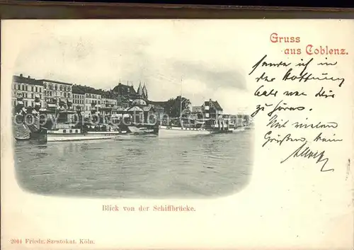 Coblenz Koblenz Blick von der Schiffbruecke Kat. Koblenz Rhein