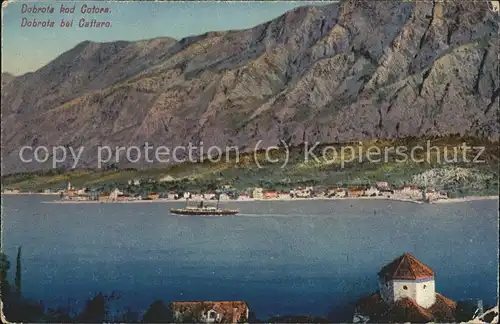 hd04278 Dobrota Kotor Panorama am Meer Kategorie. Montenegro Alte Ansichtskarten