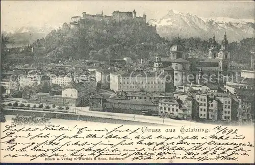 Salzburg Oesterreich Panorama mit Burg und Alpen Kat. Salzburg