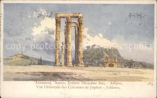 Athenes Athen Vue Orientale des Colonnes de Jupiter Kuenslerkarte Kat. Griechenland