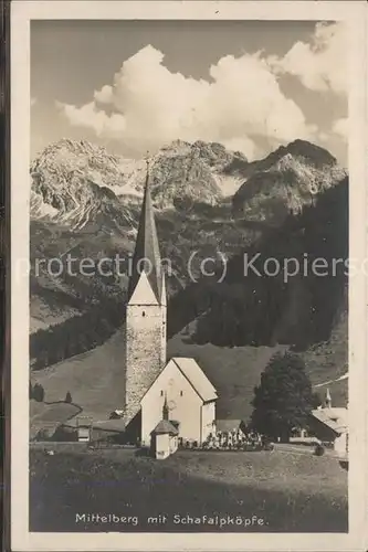 Mittelberg Kleinwalsertal Kirche mit Schafalpkoepfe Kat. Oesterreich