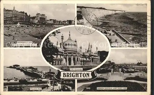 Brighton East Sussex The Pavillon Metropole and Grand Hotels New Promenade Palace Pier Sunken garden and West Pier / Brighton East Sussex /