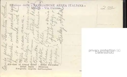 Florenz Fliegeraufnahme Hotel "Excelsior" "Italie" "Grand Hotel" Kat. Italien