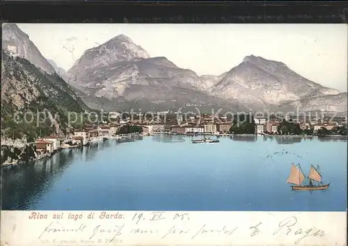 Riva del Garda Panorama mit See Berge Segelschiff /  /Trento