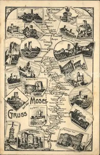 hf10996 Mosel Region Landkarte Sehenswuerdigkeiten an der Mosel Kategorie. Koblenz Alte Ansichtskarten