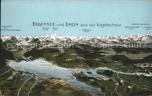 Konstanz Bodensee Bodensee und Rhein aus der Vogelschau Alpenpanorama Kat. Konstanz