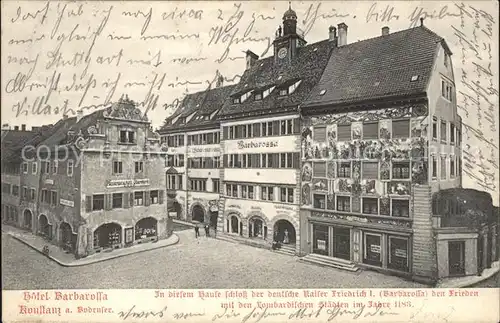 Konstanz Bodensee Hotel Barbarossa Fassadenmalerei Kaiser Friedrich I Geschichte Historisches Gebaeude  Kat. Konstanz