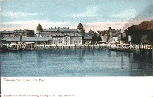 Konstanz Bodensee Hafen mit Post Dampfer Kat. Konstanz
