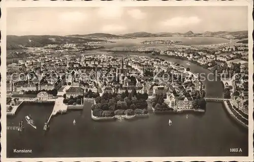 Konstanz Bodensee Fliegeraufnahme Hafen Muenster Rheinausfluss Kat. Konstanz