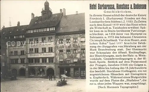Konstanz Bodensee Hotel Barbarossa am Obermarkt Historisches Gebaeude Kaiser Friedrich I Geschichte Fresken Kat. Konstanz