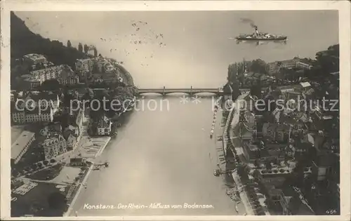 Konstanz Bodensee Der Rheinabfluss vom Bodensee Bruecke Dampfer Fliegeraufnahme Kat. Konstanz