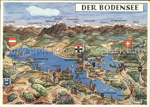 Konstanz Bodensee Rund um den Bodensee Alpenpanorama Wappen Kat. Konstanz