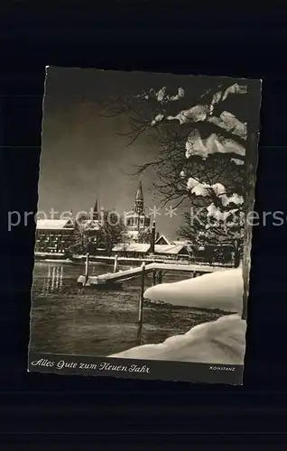 Konstanz Bodensee Uferpartie Blick zum Muenster Winterimpressionen Neujahrskarte Kat. Konstanz