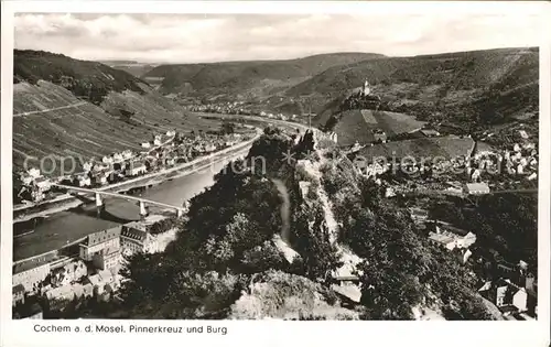 Cochem Mosel Moselpanorama mit Pinnerkreuz Fliegeraufnahme Kat. Cochem