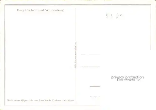 Cochem Mosel Burg Cochem und Winnenburg Kuenstlerkarte Josef Steib Kat. Cochem