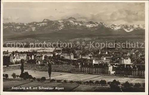 Konstanz Bodensee Panorama mit Schweizer Alpen Kat. Konstanz