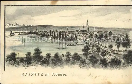 Konstanz Bodensee Panorama Rheinbruecke Kat. Konstanz