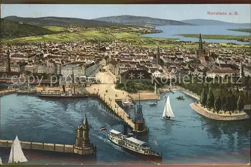 Konstanz Bodensee Hafeneinfahrt Panorama Fliegeraufnahme Kat. Konstanz