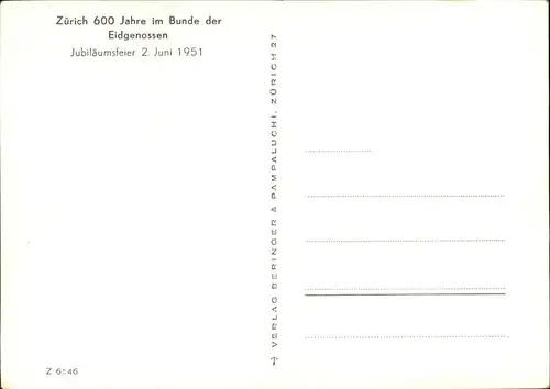 Zuerich Jubilaeumsfeier 2. Juni 1951 / Zuerich /Bz. Zuerich City