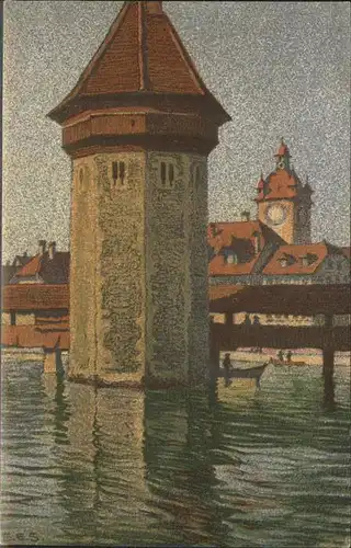 Zuerich Lithographie v. Ernst Schlatter:
Wasserturm M.D. Rathaus / Zuerich /Bz. Zuerich City