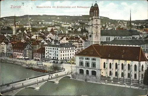 Zuerich Wasser Kirche  Grossmuenster Rathausquai Strassenbahn / Zuerich /Bz. Zuerich City