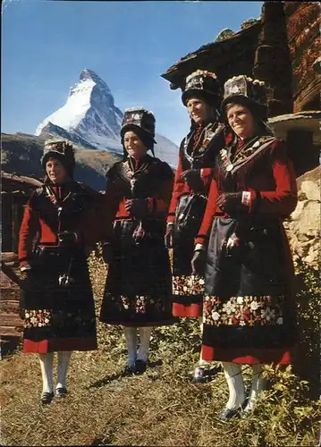 hw04525 Zermatt VS Trachtengruppe, Matterhorn Kategorie. Zermatt Alte Ansichtskarten