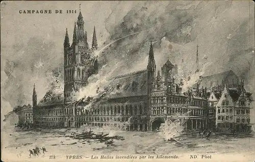 Ypres West-Vlaanderen Les Halles incendiees
