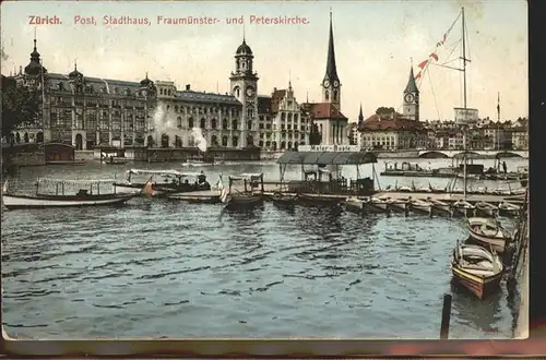 Zuerich Post Stadthaus Fraumuenster Peterskirche Boote Stege / Zuerich /Bz. Zuerich City