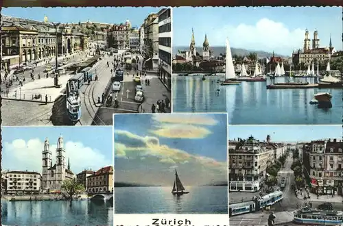 Zuerich Strassengahn Autos Segelboote  / Zuerich /Bz. Zuerich City