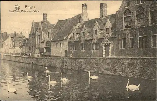 Bruges Flandre Quai Verl Maison du Pelican Schwaene Kat. 