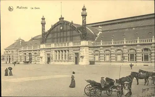 Malines Mechelen Flandre La Gare Pferdekutschen Kat. Mechelen