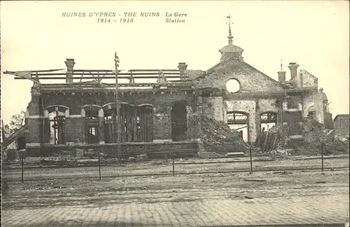 Ypres Ruines Gare Station Bahnhof Zerst?rung Kat. 