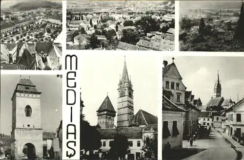 kk12403 Medias Teilansichten Kirche Turm Kategorie.  Alte Ansichtskarten